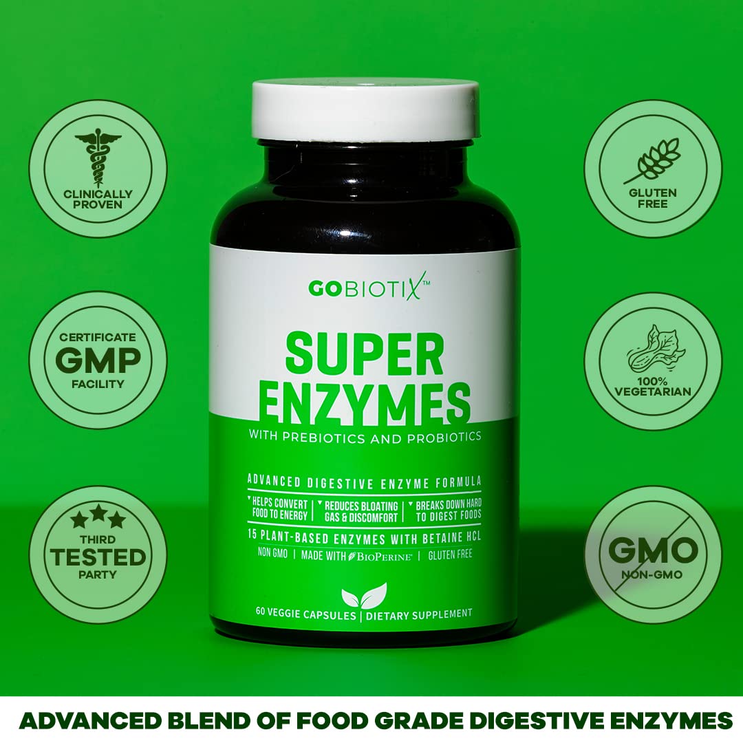 GoBiotix Digestive Enzymes Supplement with Prebiotics and Probiotics for Women and Men - Gut Health, Gluten Digestion, Lactose Absorption - PrimeBioHealth - canada supplements