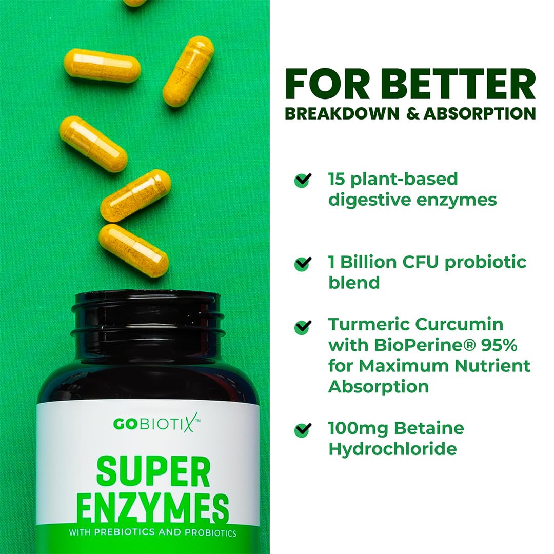 GoBiotix Digestive Enzymes Supplement with Prebiotics and Probiotics for Women and Men - Gut Health, Gluten Digestion, Lactose Absorption - PrimeBioHealth - canada supplements