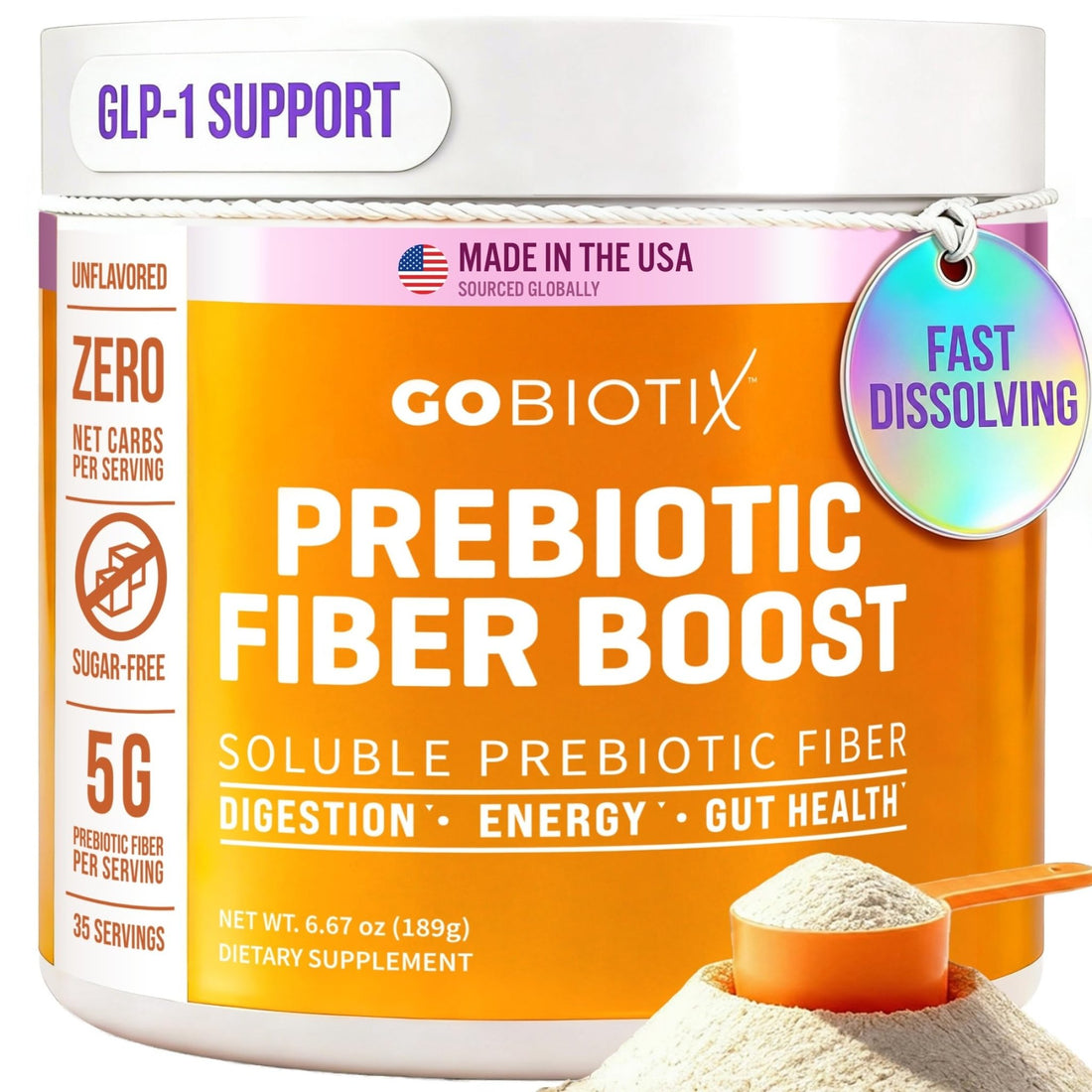 GOBIOTIX Fiber Supplement Powder with Prebiotics for Digestive Health and GLP-1 Support, Soluble Fiber for Gut Health & Debloat, Keto - PrimeBioHealth - canada supplements