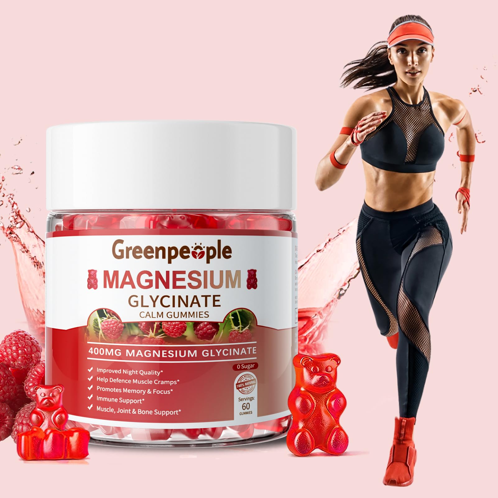 GREENPEOPLE Magnesium Glycinate Gummies 400mg - Sugar Free Magnesium Supplement with Magnesio Citrate, Vitamin D, and B6 for Calm Support & Sleep for Adults - PrimeBioHealth - canada supplements