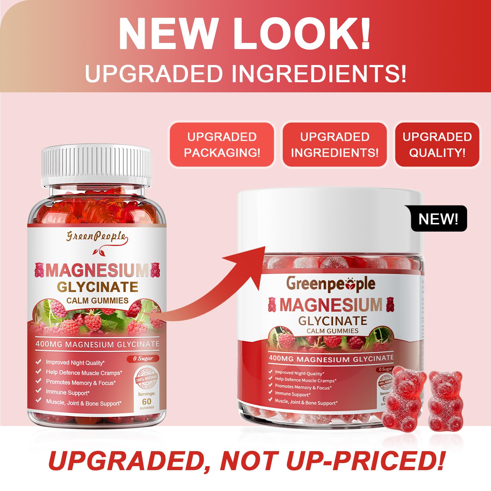 GREENPEOPLE Magnesium Glycinate Gummies 400mg - Sugar Free Magnesium Supplement with Magnesio Citrate, Vitamin D, and B6 for Calm Support & Sleep for Adults - PrimeBioHealth - canada supplements