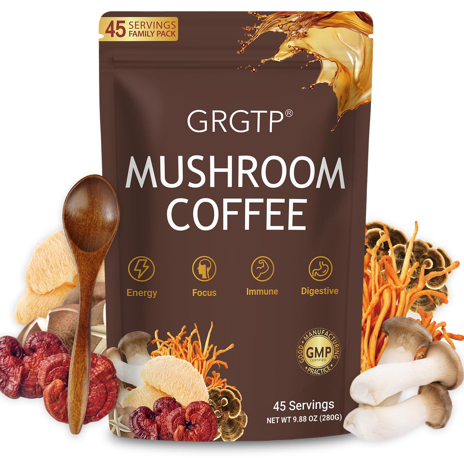 GRGTP Mushroom Coffee - Superfood Blend with 6 Adaptogens (Cordyceps, Lion's Mane, Reishi Other) | Jitter-Free Energy, Enhanced Focus, Digestion & Immunity Support | - PrimeBioHealth - canada supplements