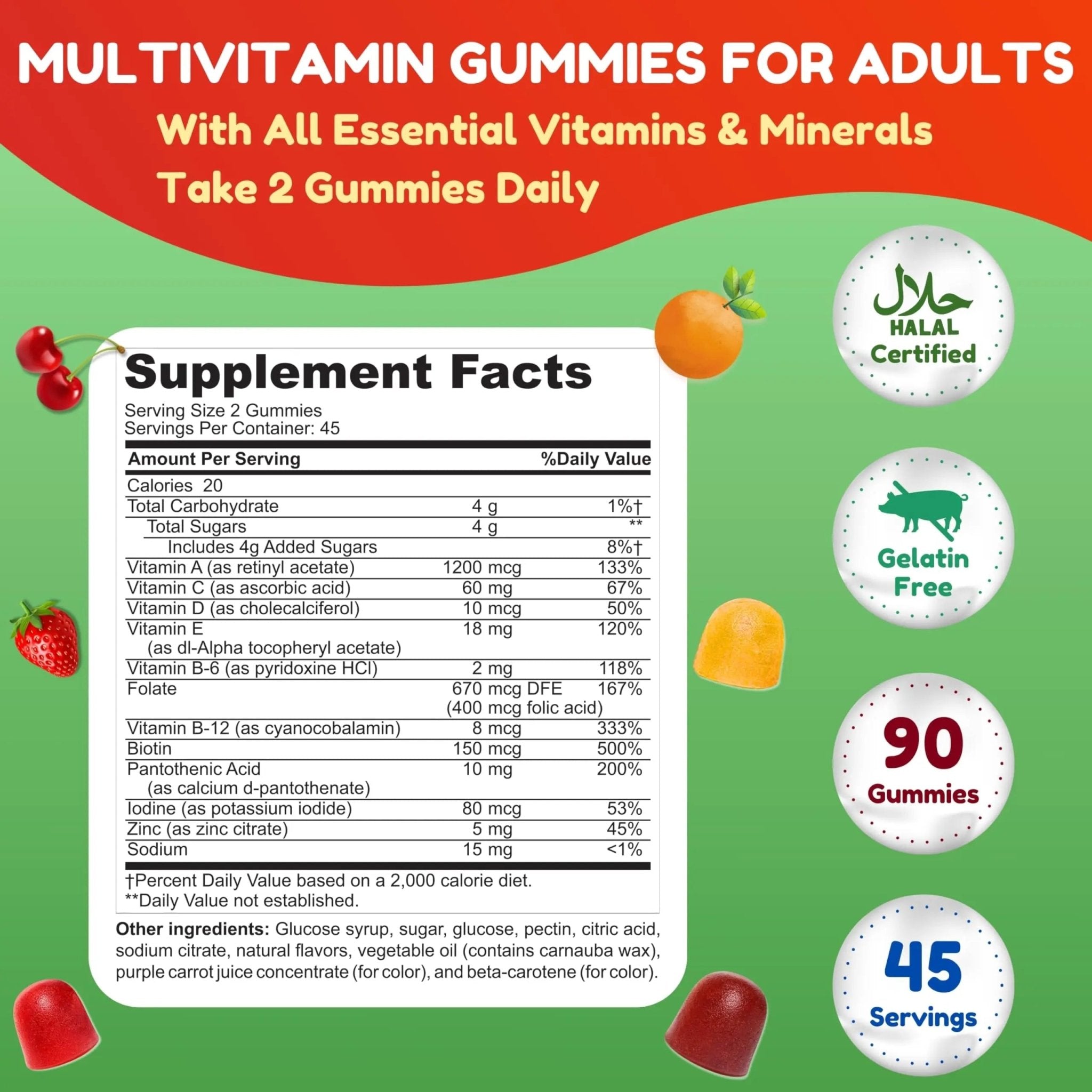 Halal Multivitamin Gummies for Women & Men | Immune & Overall Wellness | 90 Delicious Gummy Vitamins (45-Day Supply) - PrimeBioHealth - canada supplements