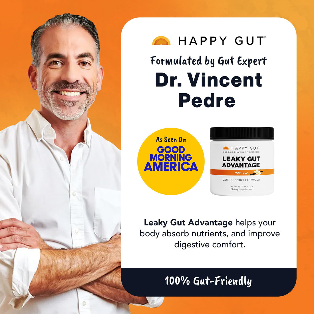 HAPPY GUT Leaky Gut Advantage - Doctor-Formulated Supplement for Discomfort - L-Glutamine, N-Acetyl-D-Glucosamine, Aloe Vera, DGL, Zinc - Vanilla Flavor, 192g - PrimeBioHealth - canada supplements