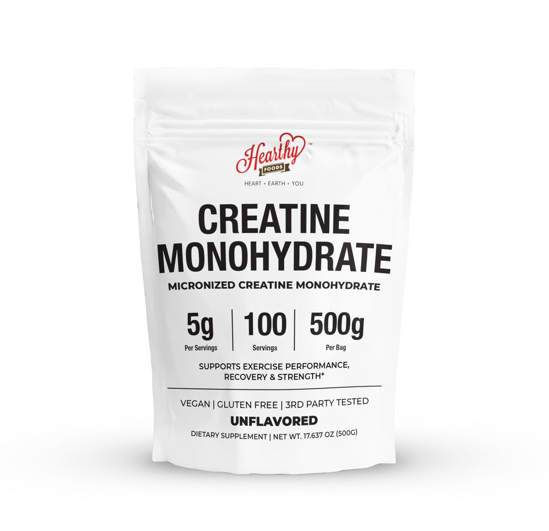 HEARTHY FOODS Creatine Monohydrate Micronized Powder 500G - 100 Servings, 5000mg Per Serving (5g) - for Men & Women Muscle Growth - PrimeBioHealth - canada supplements