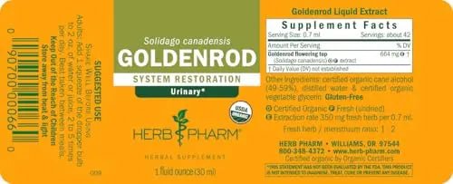 Herb Pharm Certified Organic Goldenrod Liquid Extract for Urinary System Support, 1 Fl Oz (Pack of 1) - PrimeBioHealth - canada supplements