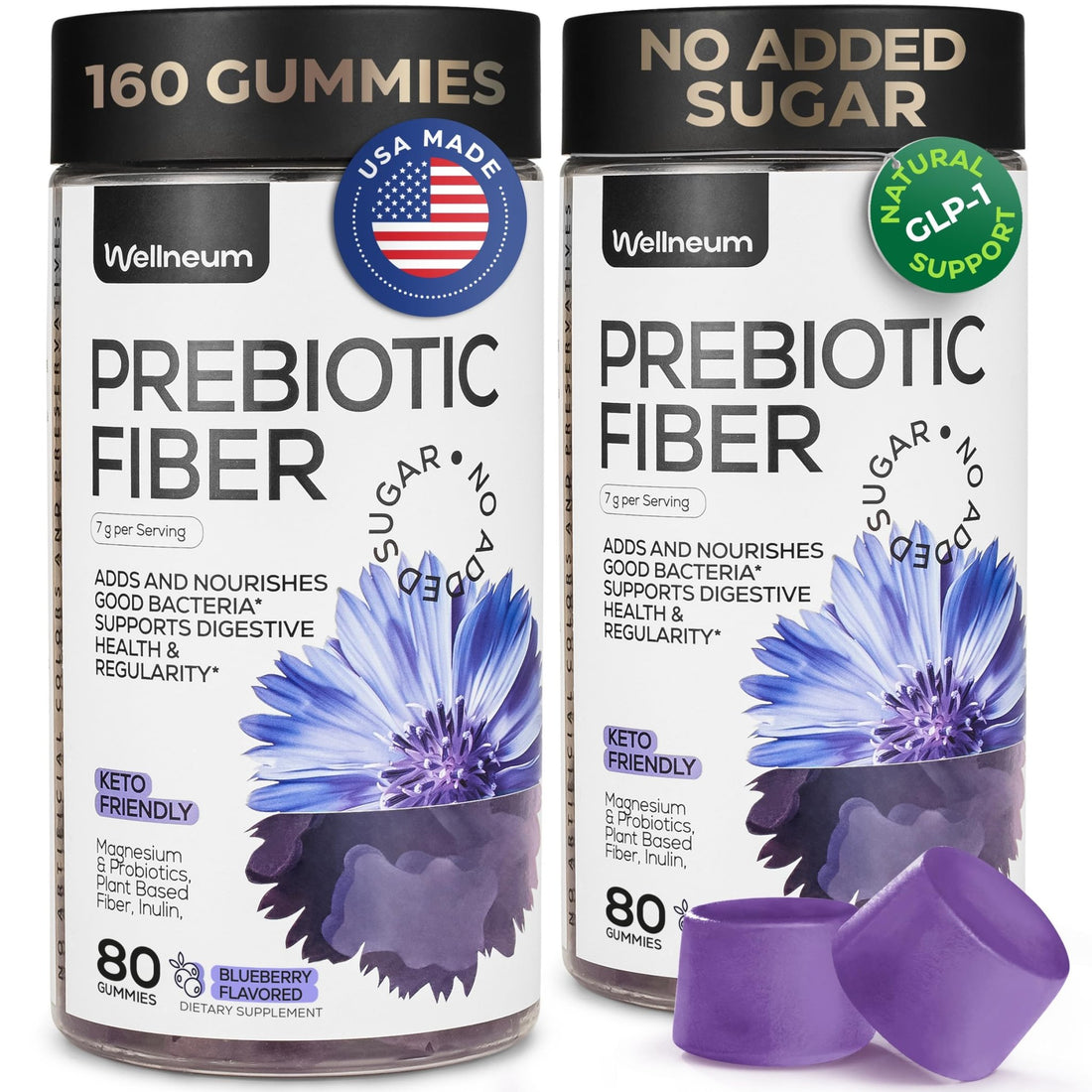 High Prebiotic Fiber Gummies for Women and Men 7G, 160 Pcs (2 Pack) - Natural Support - Beet FOS Fiber, Magnesium, Inulin, Probiotic - Gummy Supplement for Digestive Health - Sugar Free - PrimeBioHealth - canada supplements