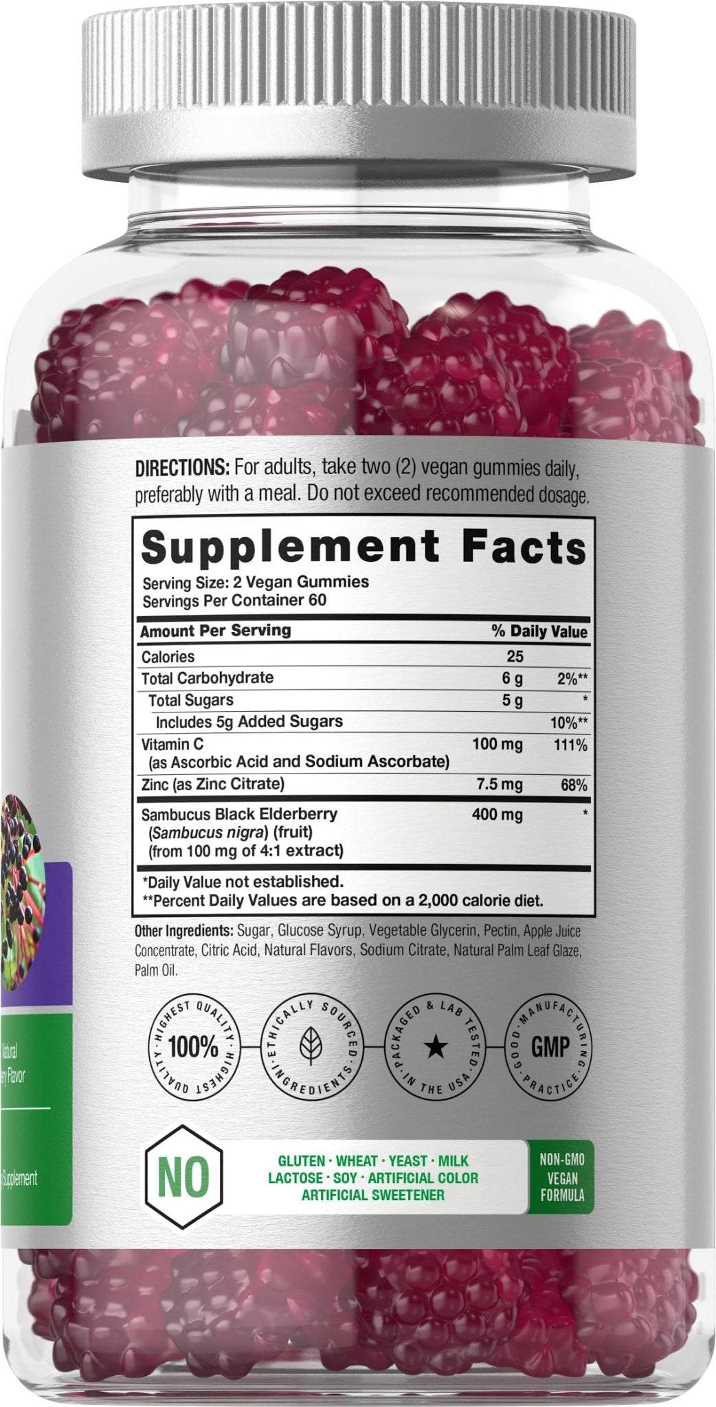 Horbaach Black Elderberry Gummies | 120 Count | Sambucus Extract | with Zinc and Vitamin C | Berry Flavor | Vegan, Non-GMO - PrimeBioHealth - canada supplements