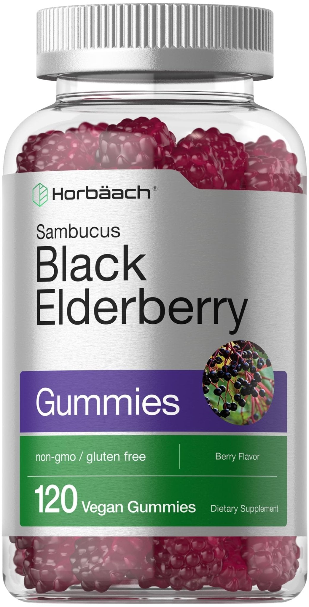 Horbaach Black Elderberry Gummies | 120 Count | Sambucus Extract | with Zinc and Vitamin C | Berry Flavor | Vegan, Non-GMO - PrimeBioHealth - canada supplements