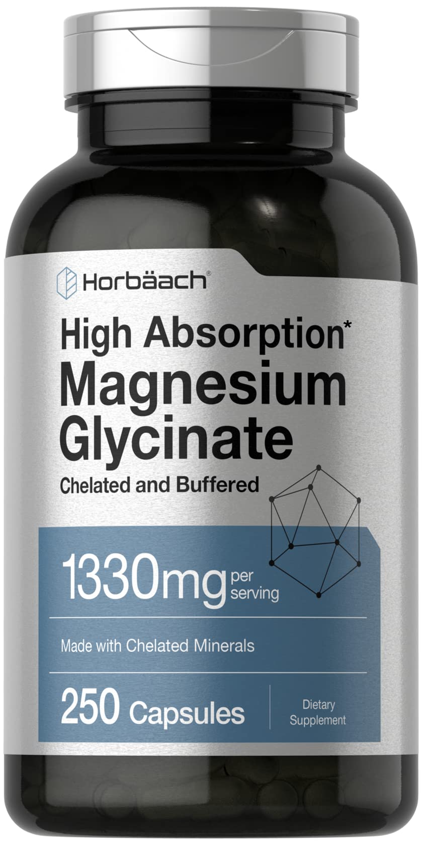 Horbaach Magnesium Glycinate 1330mg | 250 Capsules | Buffered with Chelated Minerals | 240 mg per Serving | Non-GMO, Gluten Free Supplement - PrimeBioHealth - canada supplements