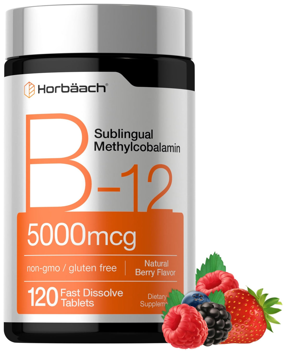 Horbäach B12 Vitamin 5000 mcg | 120 Fast Dissolve Tablets | Sublingual Methylcobalamin | Natural Berry Flavor | Vegan, Non-GMO - PrimeBioHealth - canada supplements