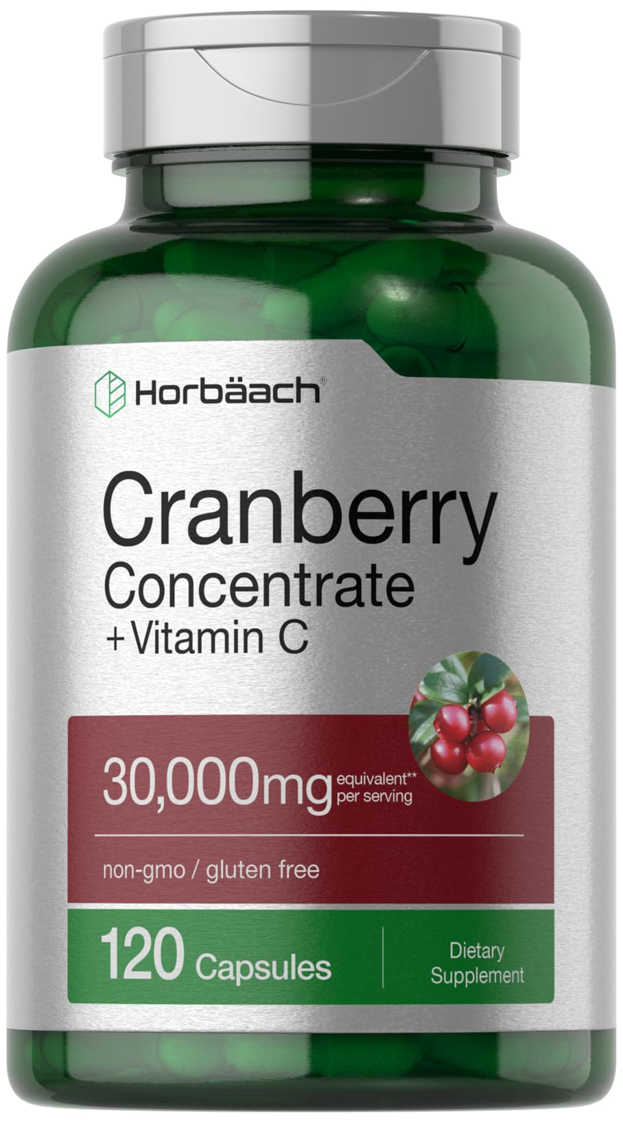 Horbäach Cranberry Concentrate Extract Pills + Vitamin C | 120 Capsules | Supplement for Women and Men | Triple Strength Ultimate Potency Formula - PrimeBioHealth - canada supplements