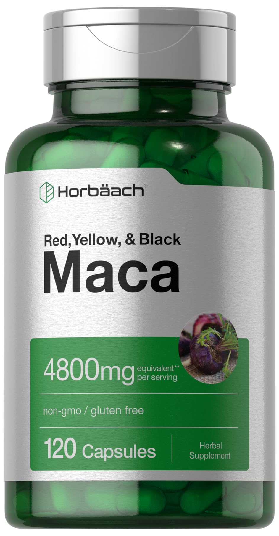 Horbäach Maca Root Capsules for Men and Women | 120 Pills | High Potency Extract | Non-GMO and Gluten Free Formula - PrimeBioHealth - canada supplements