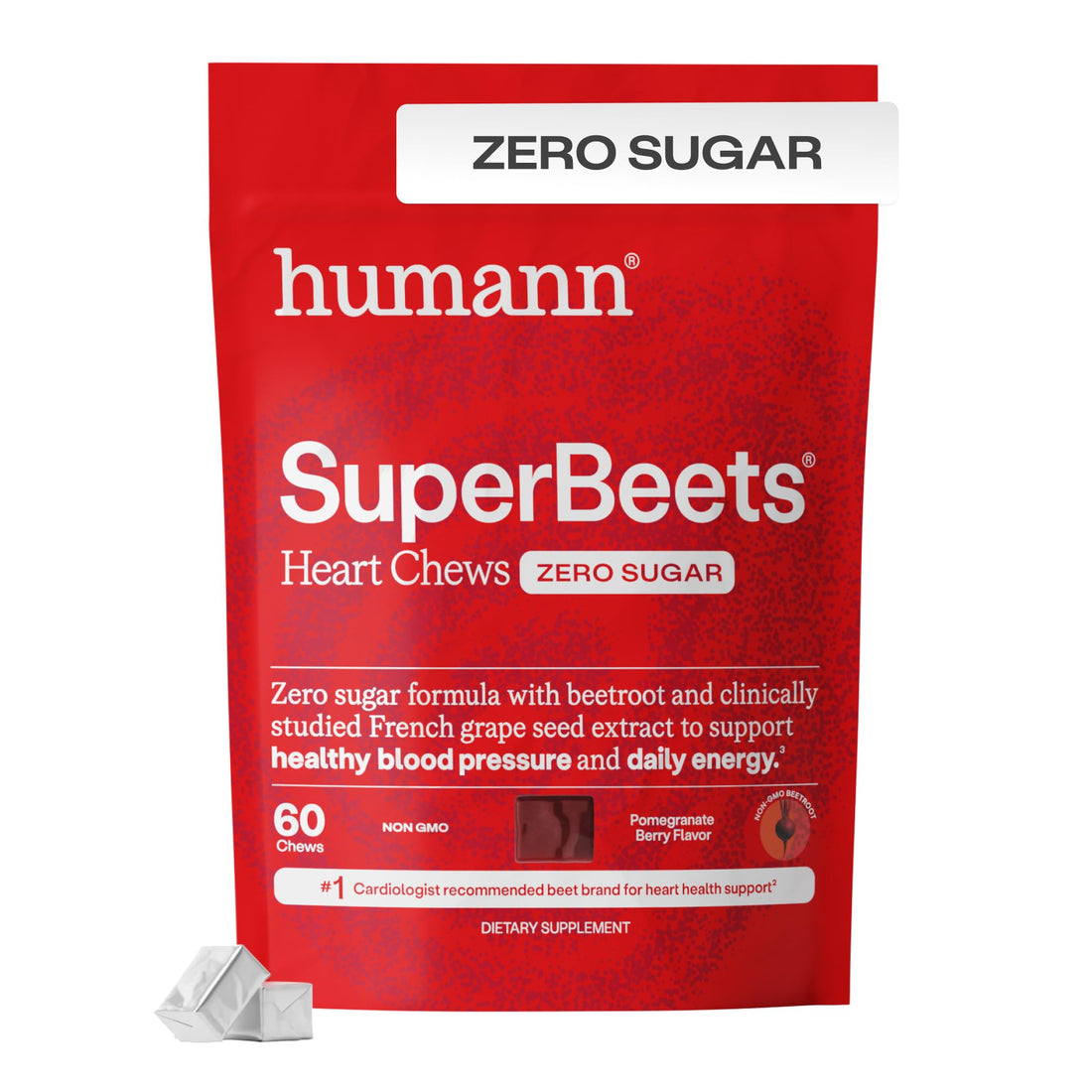 Humann SuperBeets Heart Chews Zero Sugar, Beet Root Supplement, Energy, Nitric Oxide and Blood Pressure Support, Grape Seed Extract & Non-GMO - PrimeBioHealth - canada supplements