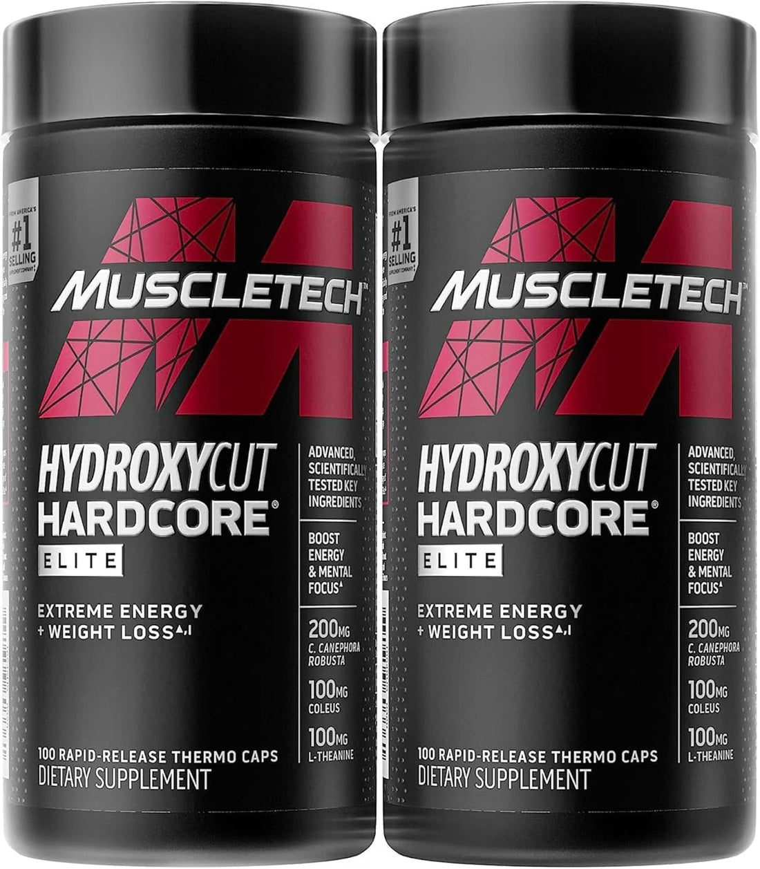 Hydroxycut Hardcore Elite - 100 Rapid-Release Thermo Caps - Energy & Focus - for Men & Women - 50 Servings (Pack of 2) - PrimeBioHealth - canada supplements