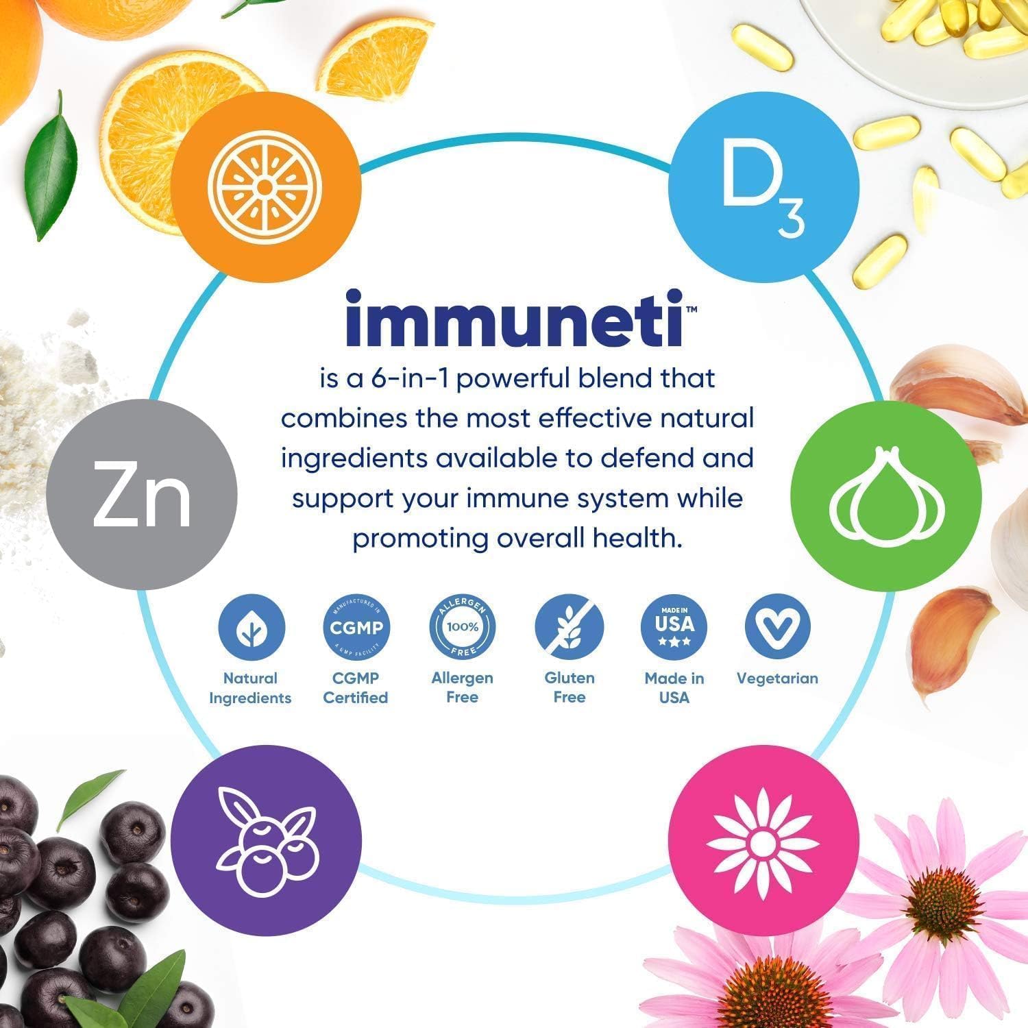 Immuneti Advanced Immune Support – Doctor Formulated 6-in-1 Daily Immunity Supplement – Made in USA – With Vitamin C, D3, Zinc, Elderberry - PrimeBioHealth - canada supplements