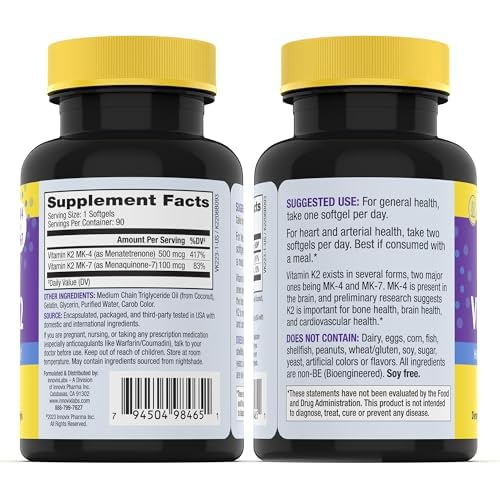 InnovixLabs Full Spectrum Vitamin K2-90 Softgels with 600 mcg of Trans Form MK7 and MK4 - Supports General Health and Bone Strength - PrimeBioHealth - canada supplements