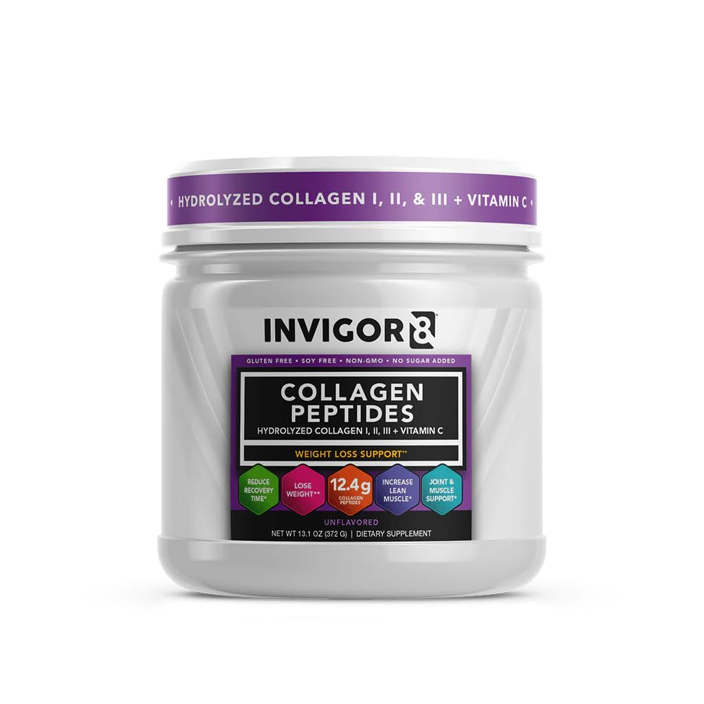 INVIGOR8 Collagen Peptides Powder Hydrolyzed with Vitamin C Type I, II, & III Unflavored Non-GMO Grass-Fed Supplement Supports Joints, Skin, - PrimeBioHealth - canada supplements