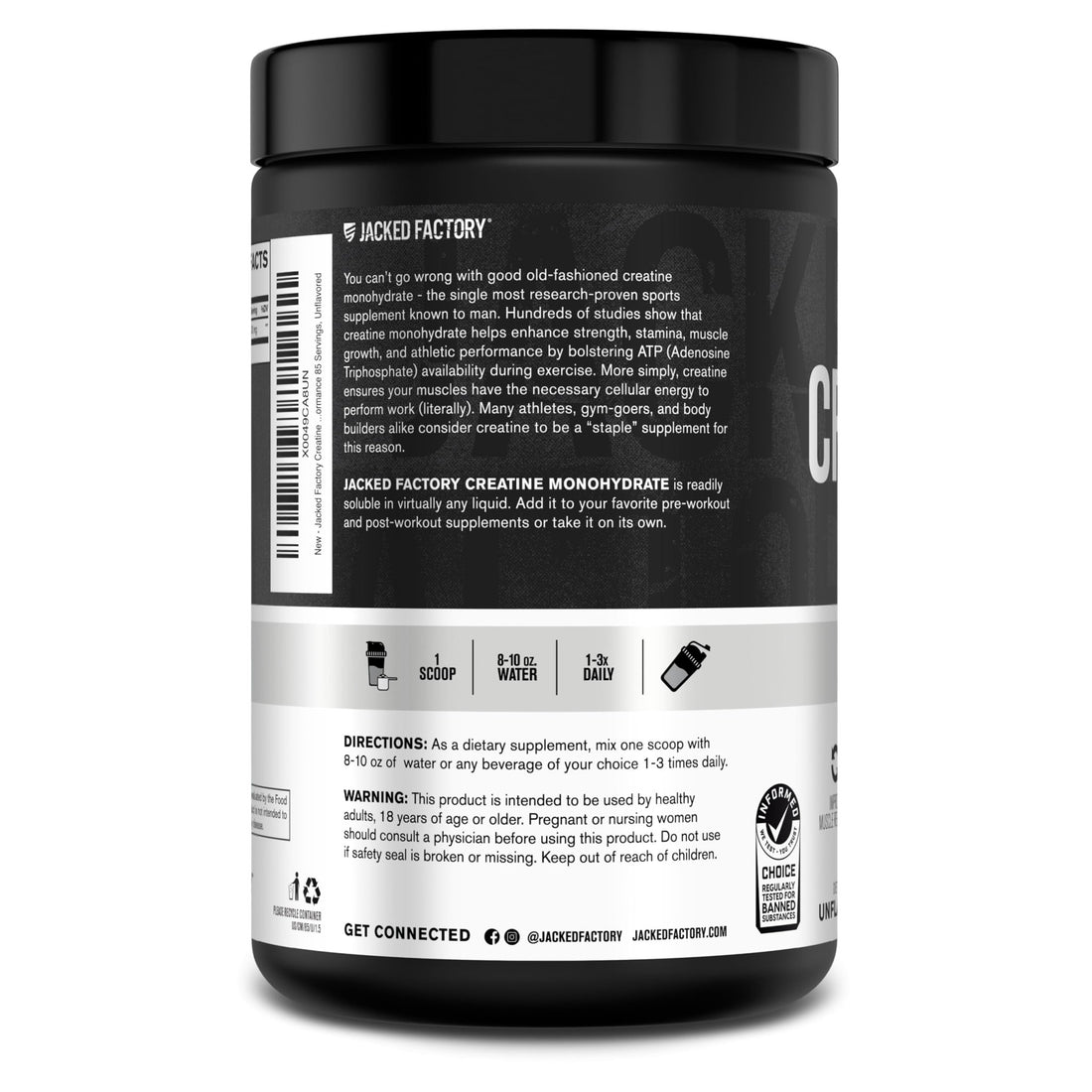 Jacked Factory Creatine Monohydrate Powder 425g - 5g Daily Creatine Supplement for Men and Women, Vegan-Friendly - PrimeBioHealth - canada supplements