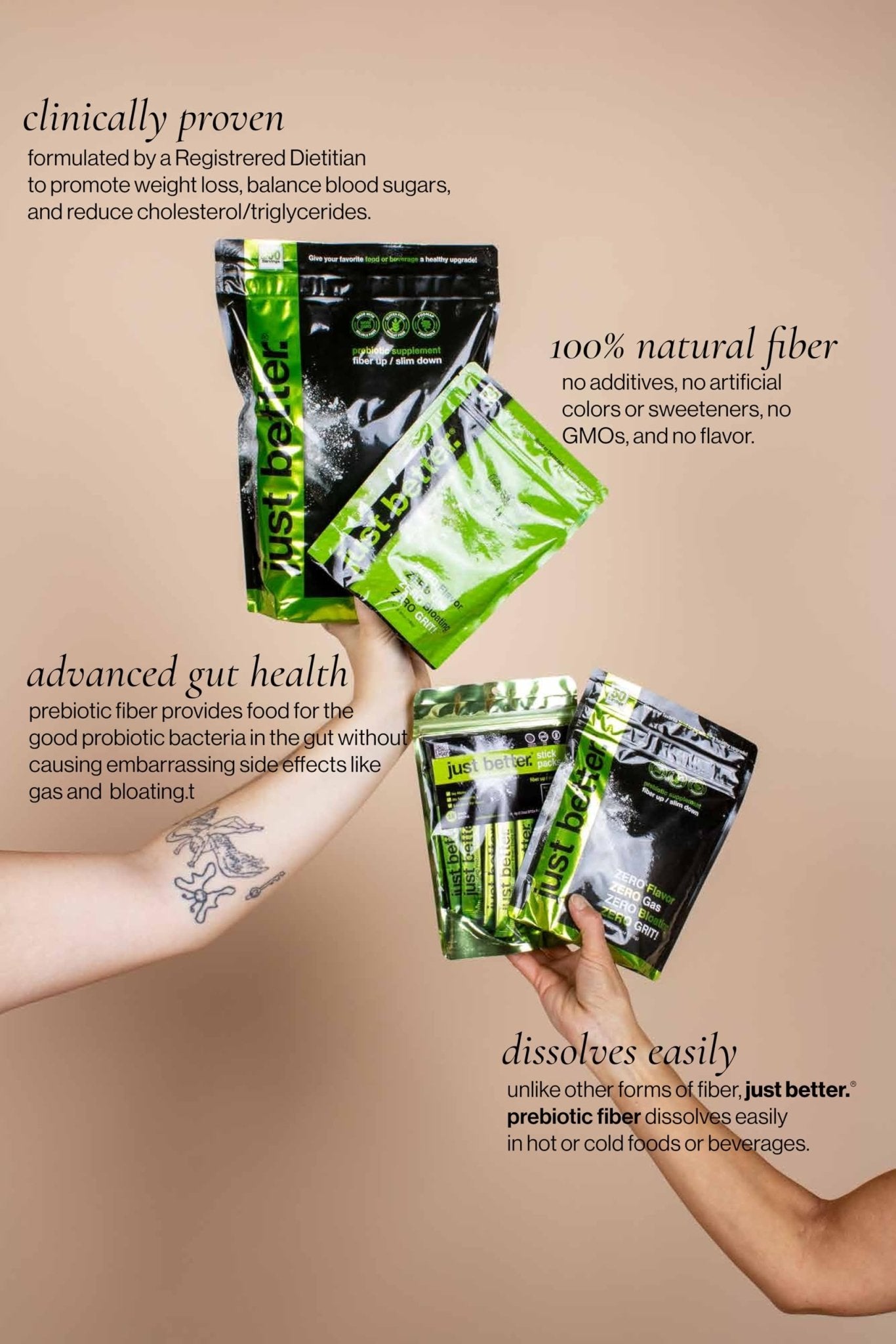 just better. Prebiotic Fiber Supplement for a Healthy Gut | Fiber Powder with Zero Grit Zero Taste and No Bloating or Gas | Feel Full Faster - PrimeBioHealth - canada supplements