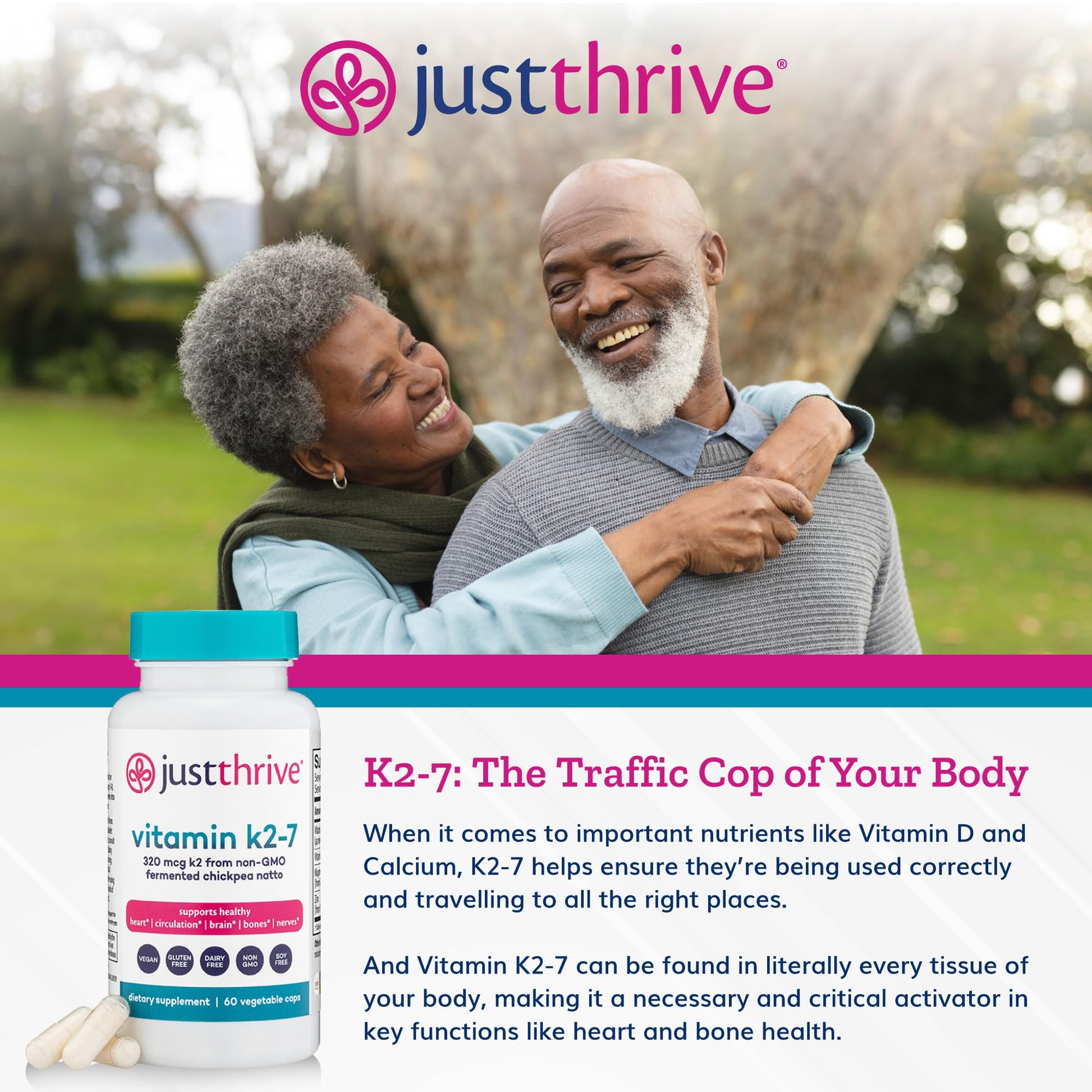 Just Thrive Vitamin K2-7 - Bone, Brain, and Heart Health K2 Vitamin Supplement, 60 Capsules - PrimeBioHealth - canada supplements