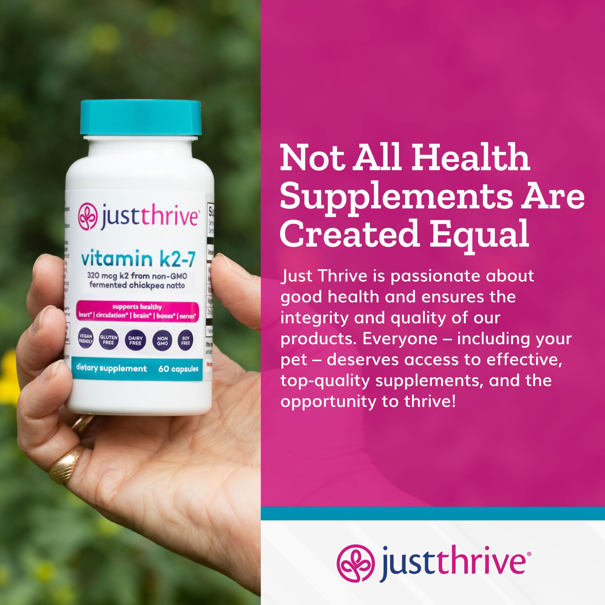 Just Thrive Vitamin K2-7 - Bone, Brain, and Heart Health K2 Vitamin Supplement, 60 Capsules - PrimeBioHealth - canada supplements