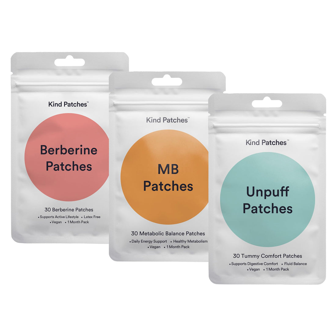 Kind Patches Trio - Unpuff, MB, and Berberine Patches - Vegan, Cruelty Free, Latex Free - 3 Pack, 90 Count - PrimeBioHealth - canada supplements