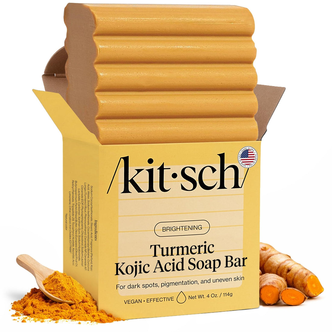 Kitsch Kojic Acid Soap – Turmeric Soap Bar with Hyaluronic Acid & Shea Butter – Brightening & Hydrating Body Wash & Face Wash for Dark Spots - PrimeBioHealth - canada supplements