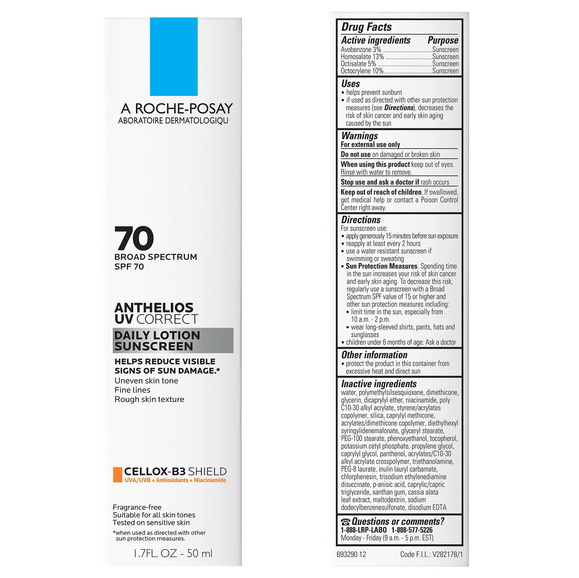La Roche-Posay Anthelios UV Correct Sunscreen Moisturizer SPF 70, Daily Anti-Aging Face Moisturizer with Niacinamide - PrimeBioHealth - canada supplements