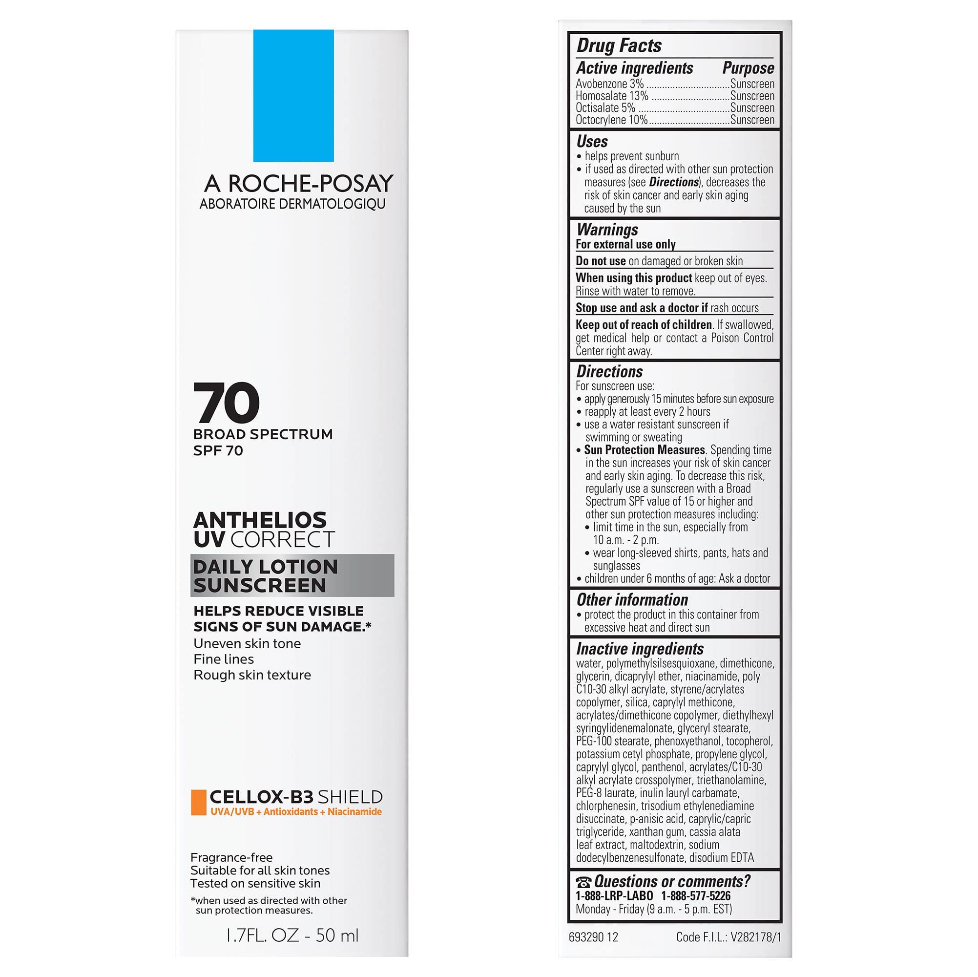La Roche-Posay Anthelios UV Correct Sunscreen Moisturizer SPF 70, Daily Anti-Aging Face Moisturizer with Niacinamide - PrimeBioHealth - canada supplements