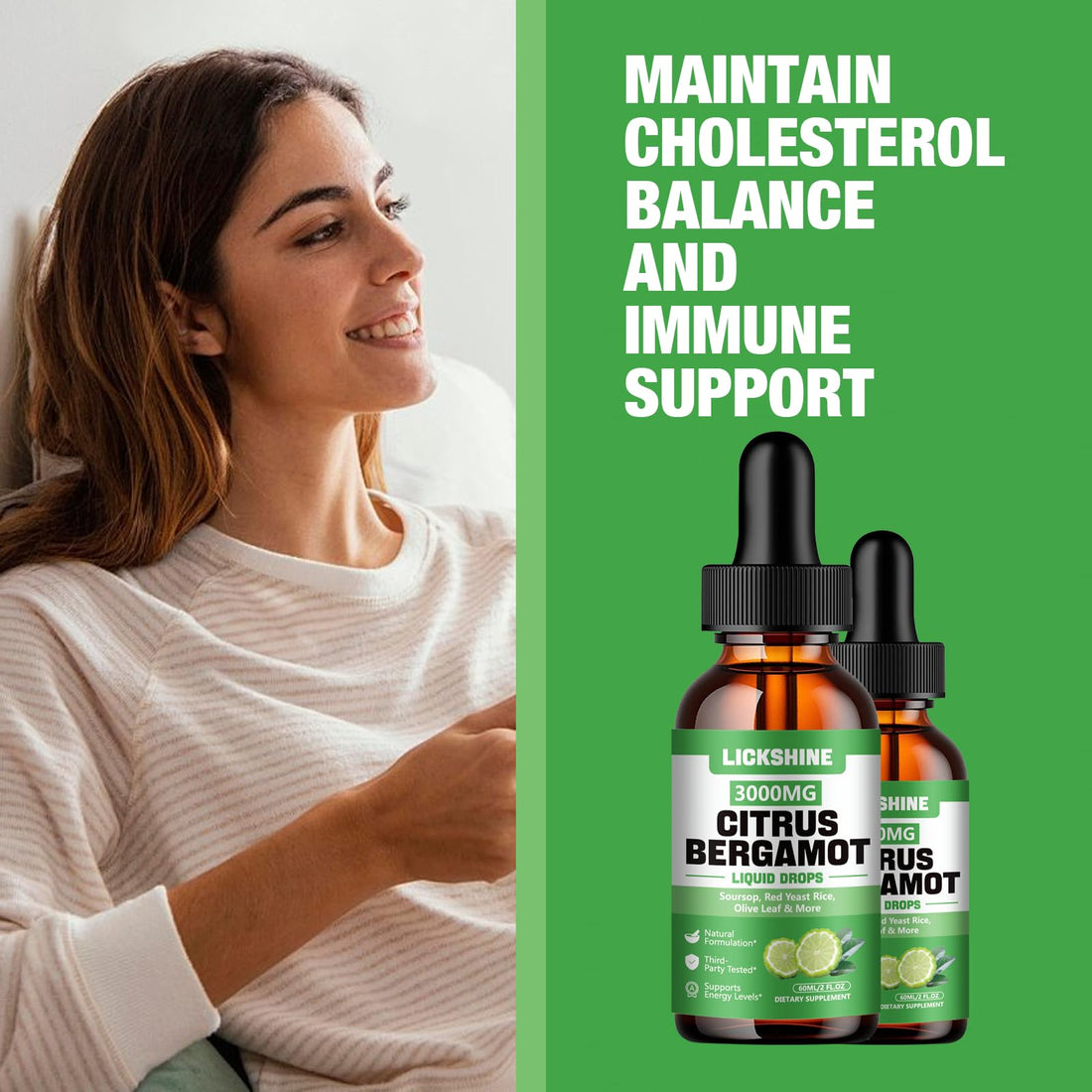 lickshine 2 Pack 3000mg Citrus Bergamot Liquid Drops - High Absorption - Cholesterol Lowering Supplement for Immune Support Anti-Aging, - PrimeBioHealth - canada supplements