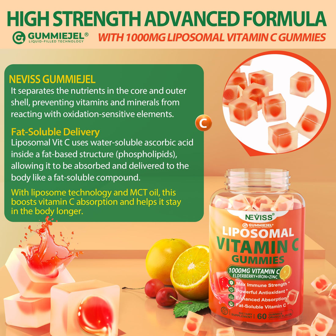Liposomal Vitamin C 1000mg Gummies for Adults - Vitamin C Chewable with Elderberry, Zinc & 8mg Iron, Sugar Free Vit C Supplements, Daily Immune Support Gummies for Energy - PrimeBioHealth - canada supplements
