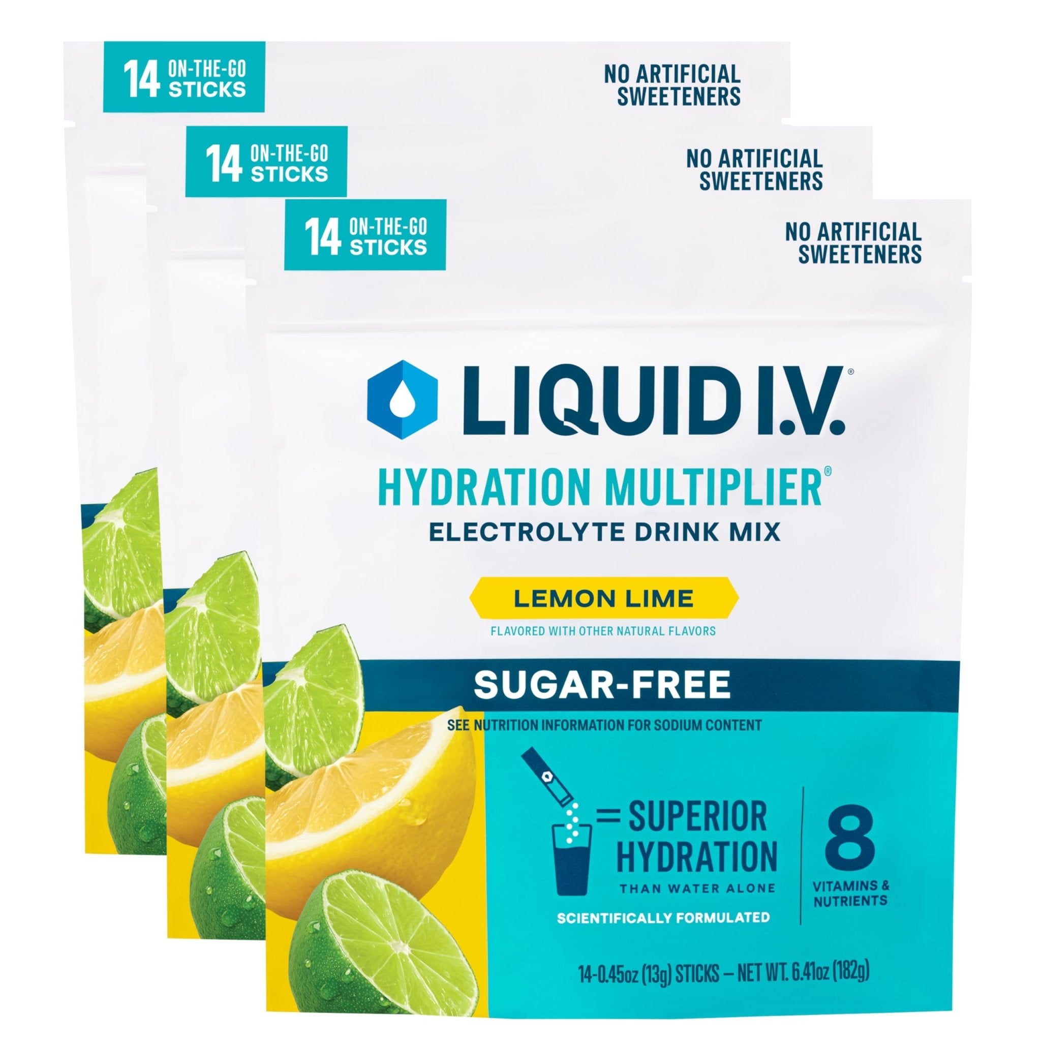 Liquid I.V.® Hydration Multiplier Sugar Free – Lemon Lime | Electrolyte Powder Drink Mix | 3 Pack (42 Servings) - PrimeBioHealth - canada supplements