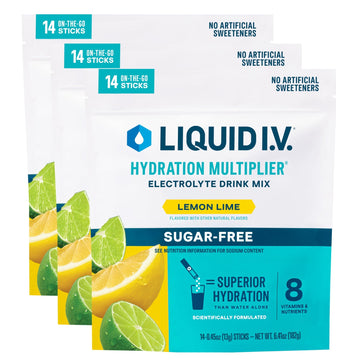 Liquid I.V.® Hydration Multiplier Sugar Free – Lemon Lime | Electrolyte Powder Drink Mix | 3 Pack (42 Servings) - PrimeBioHealth - canada supplements