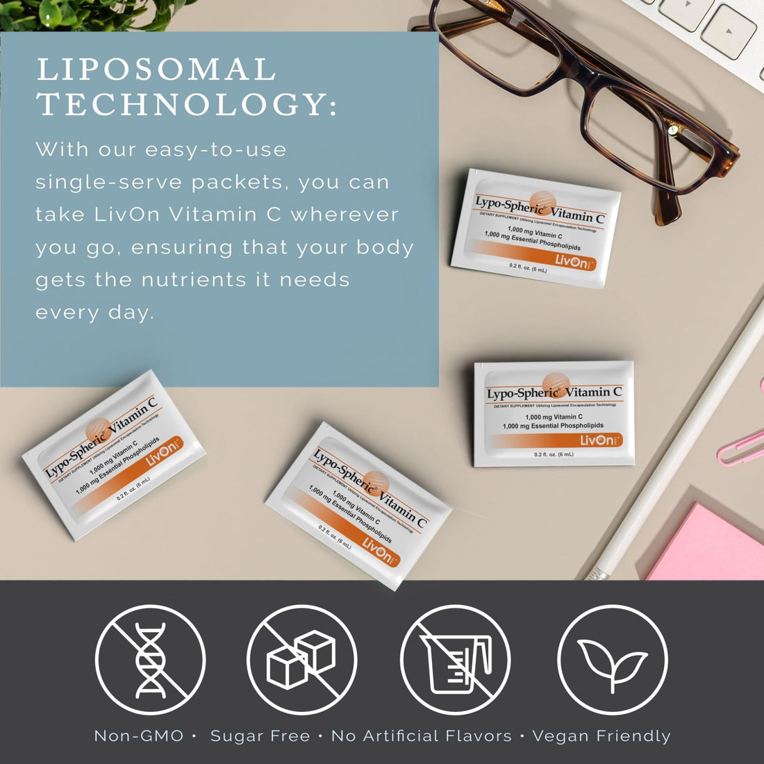 LivOn Laboratories Lypo–Spheric Liposomal Vitamin C 1000mg - No Sugar, Immune Support, Plant Based - Easy to Swallow, Absorbable - Non–GMO, Gluten Free - PrimeBioHealth - canada supplements