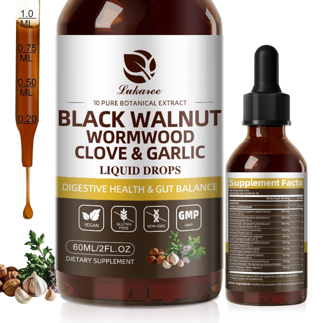 Lukaree Wormwood Black Walnut Clove Cleanse for Humans Tincture – Rapid Gut Detox & Digestive Health with Garlic Pumpkin Seeds Soursop Oregano, 10:1 Ultra-Concentrated Liposomal Tech 98% Absorption - PrimeBioHealth - canada supplements
