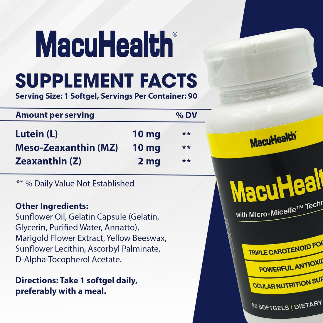 Macuhealth Triple Carotenoid Formula - Eye Vitamins for Adults - 90 Softgels, 3 Month Supply - PrimeBioHealth - canada supplements
