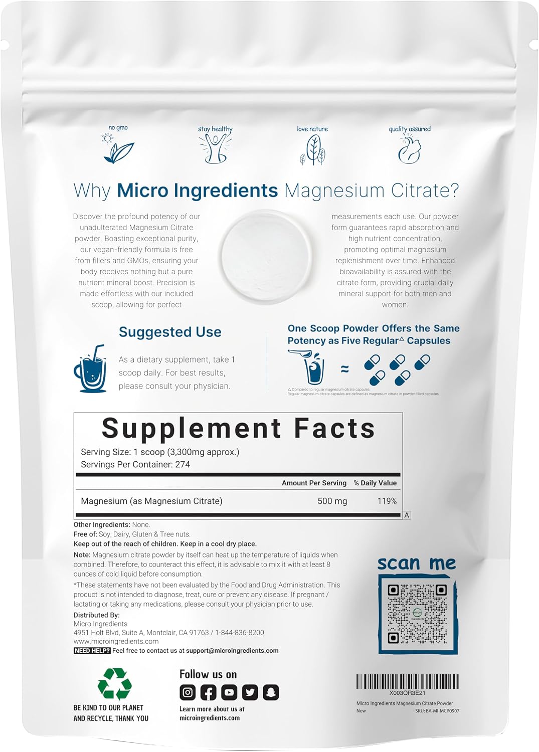 Magnesium Citrate Powder, 2lbs | Unflavored Magnesium Supplement | Relaxation and Nutrient Utilization | Easily Absorbed Formula | Non-GMO, Vegan, Gluten Free - PrimeBioHealth - canada supplements