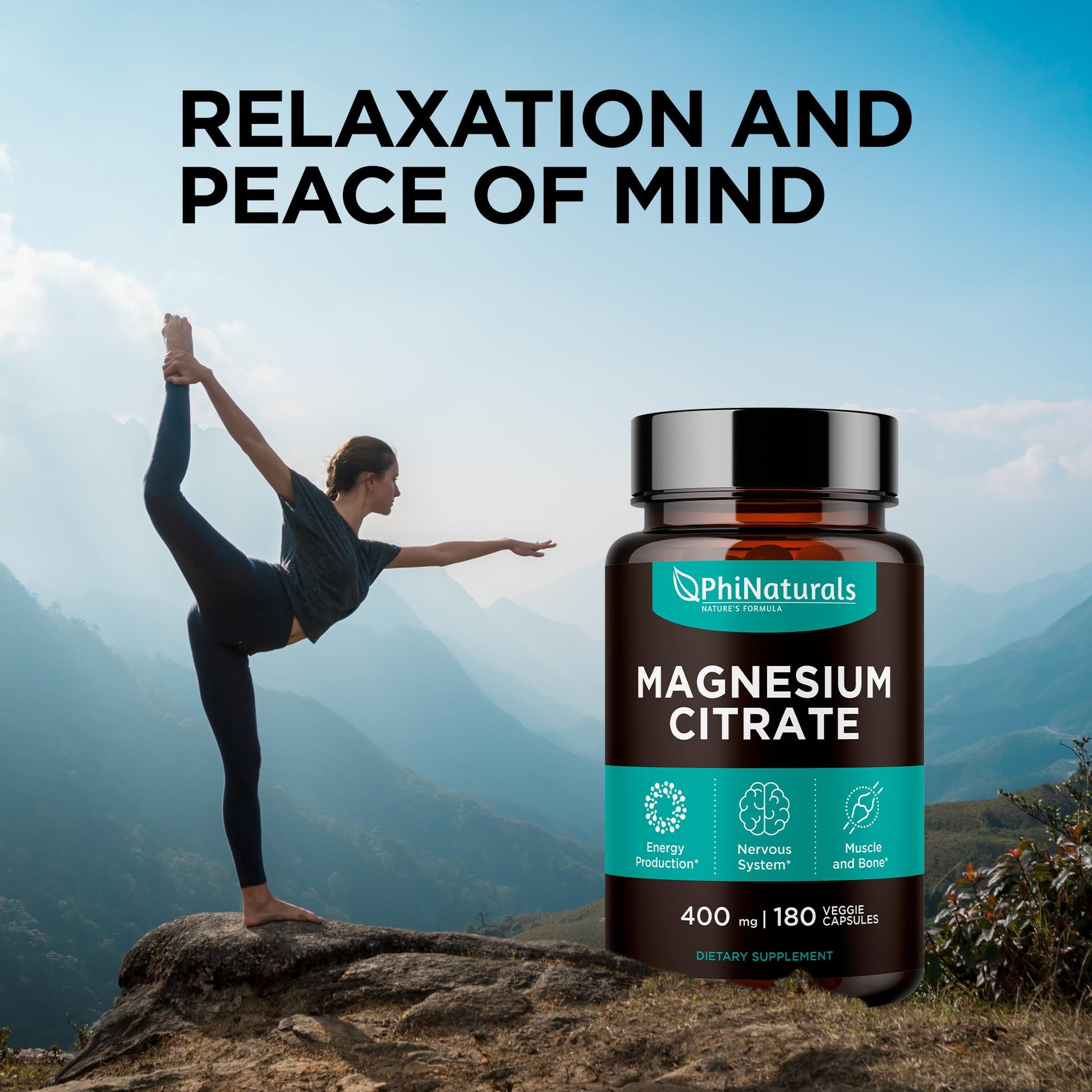 Magnesium Citrate Powder Capsules 400mg - 180 Count Veg Caps - PhiNaturals Supplements - Nervous System Support and Enzyme Function - PrimeBioHealth - canada supplements