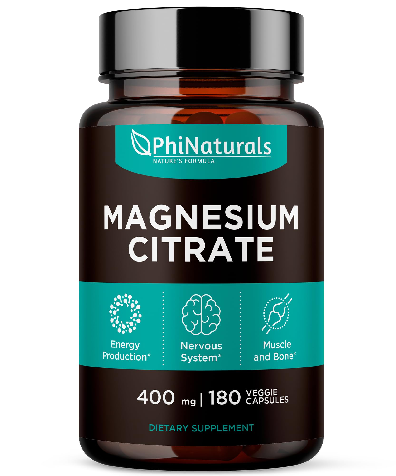 Magnesium Citrate Powder Capsules 400mg - 180 Count Veg Caps - PhiNaturals Supplements - Nervous System Support and Enzyme Function - PrimeBioHealth - canada supplements