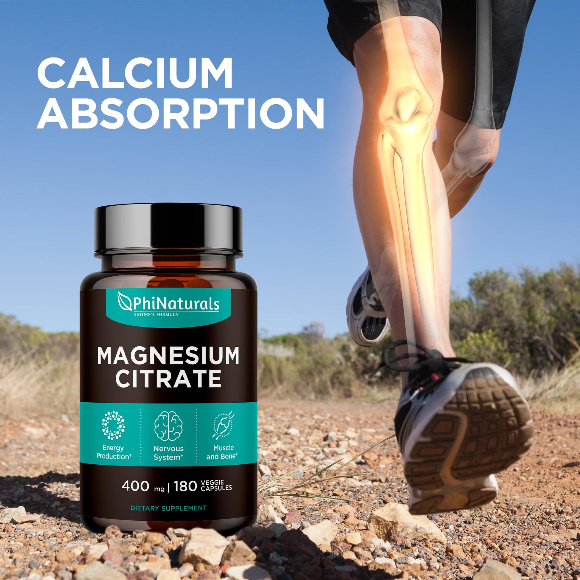 Magnesium Citrate Powder Capsules 400mg - 180 Count Veg Caps - PhiNaturals Supplements - Nervous System Support and Enzyme Function - PrimeBioHealth - canada supplements