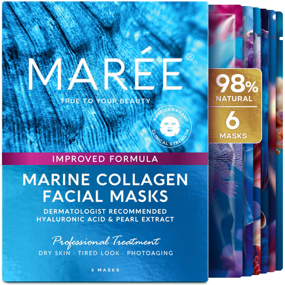 MAREE Collagen Facial Mask with Hyaluronic Acid — Sheet Face Mask Skincare — Centella Asiatica, Green & Red Algae Extract - PrimeBioHealth - canada supplements