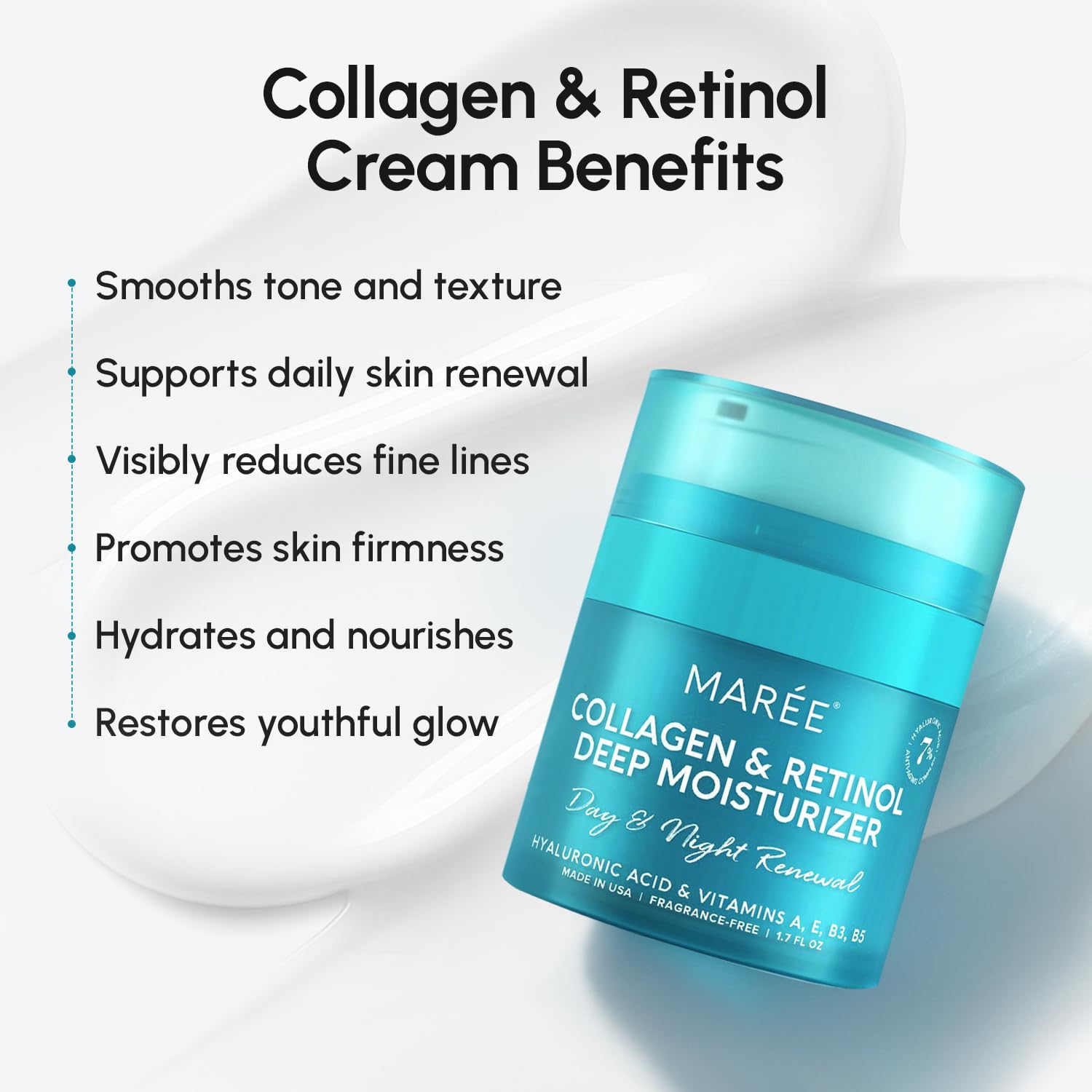 MAREE Face Moisturizer Retinol Cream for Face – Daily Wrinkle Cream for Women – Anti-Aging Face Cream – Facial Moisturizer with Collagen - PrimeBioHealth - canada supplements