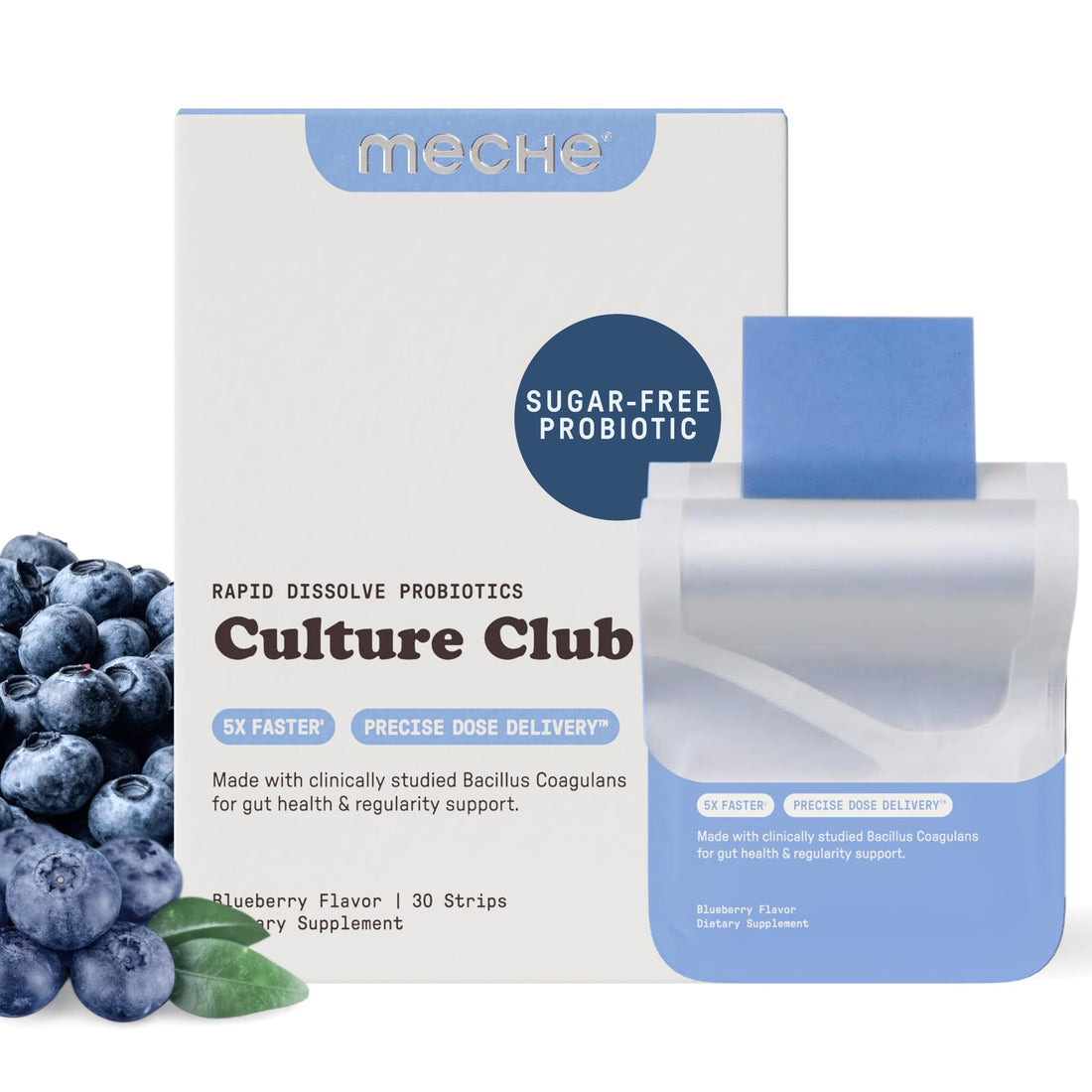 Meche Culture Club Probiotics for Digestive Health and Regularity - 5 Billion CFUs, Probiotics for Women and Men - Gut Health Supplements - Dissolve Strips - PrimeBioHealth - canada supplements