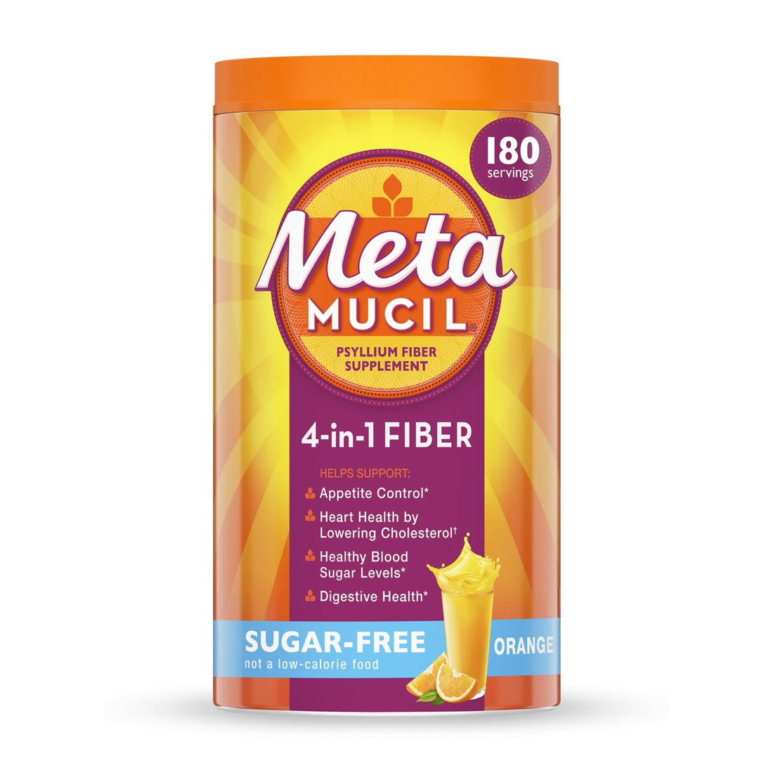 Metamucil 4-in-1 Psyllium Husk Friendly Fiber Supplement, Sugar-Free, 180 teaspoons, Orange Flavored, Daily Fiber Powder for Digestive Health - PrimeBioHealth - canada supplements