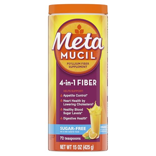 Metamucil 4-in-1 Psyllium Husk Friendly Fiber Supplement, Sugar-Free, 72 teaspoons, Orange Flavored, Daily Fiber Powder for Digestive Health - PrimeBioHealth - canada supplements