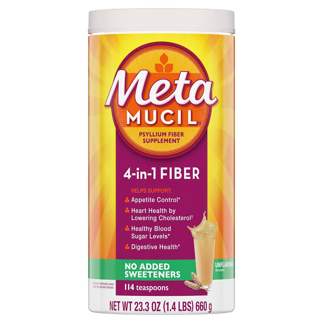 Metamucil, Psyllium Husk Powder, Unflavored with No Added Sweeteners, 114 Servings, 4-in-1 Fiber Supplement, Daily Psyllium Husk Fiber Powder - PrimeBioHealth - canada supplements