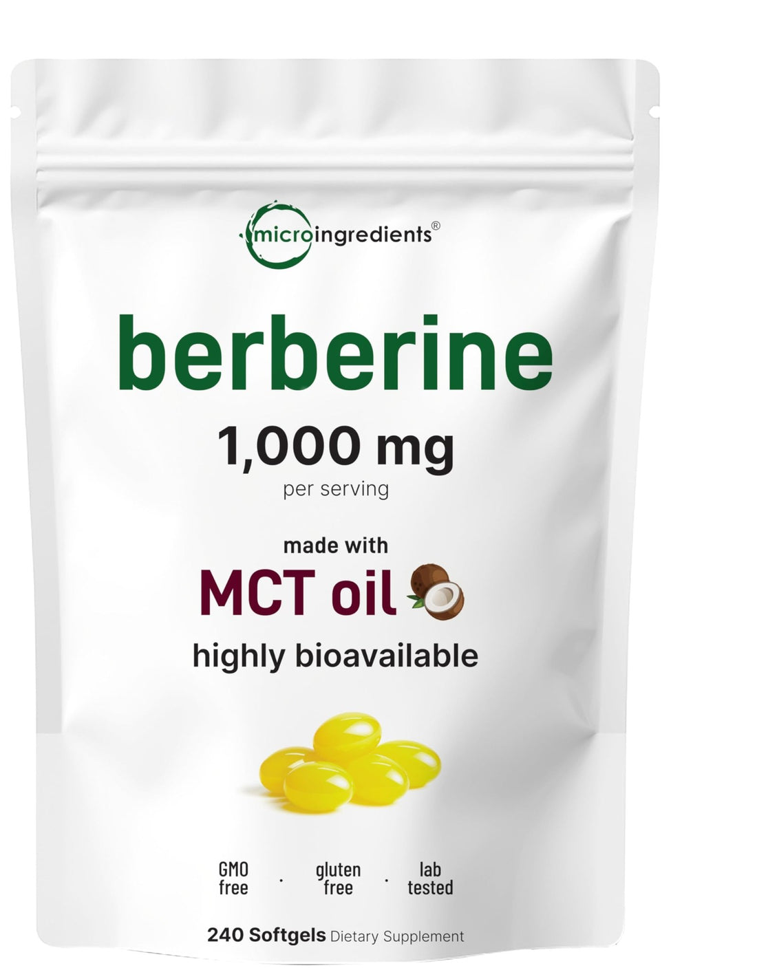 Micro Ingredients 1000mg with MCT Oil, 240 Softgels | Highly Bioavailable Formula with Berberine HCI from Aristata - PrimeBioHealth - canada supplements