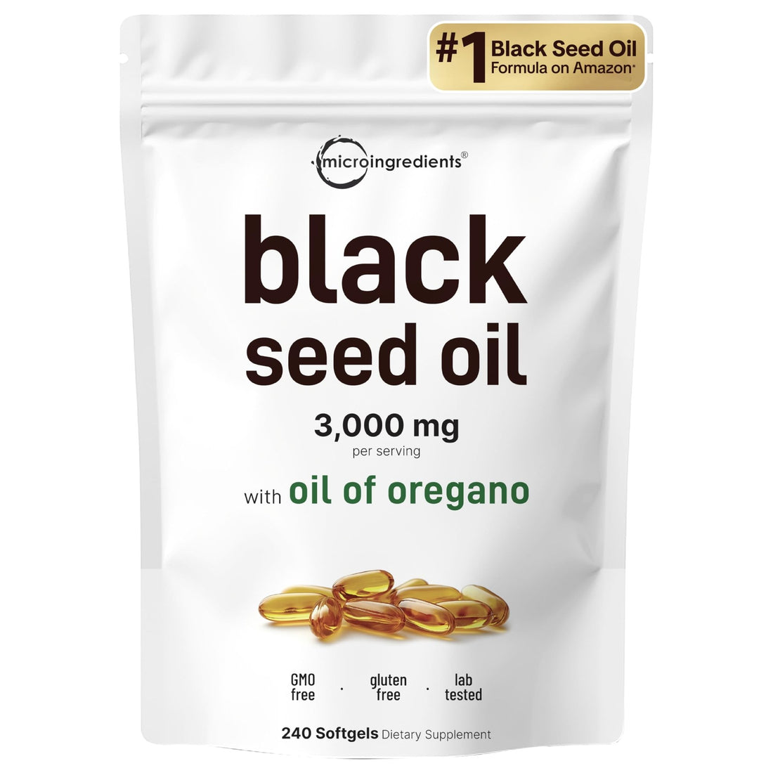 Micro Ingredients Black Seed Oil Softgels, 3,000mg, 240 Count | 2-in-1 Formula with Oil of Oregano, Carvacrol & Thymoquinone | - PrimeBioHealth - canada supplements