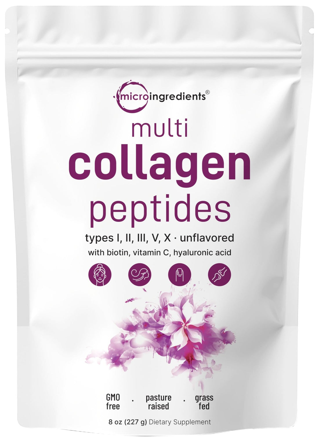 Micro Ingredients Multi Collagen Peptides Powder, 8oz – Hydrolyzed Type I,II,III,V,X with Biotin, Hyaluronic Acid, Vitamin C – Unflavored Collagen for Women & Men, Easy Dissolve, 20 Servings - PrimeBioHealth - canada supplements